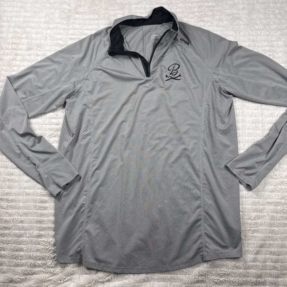 UNRL Stride Collection 1/4 Zip Pullover Men's L Gray Barstool Sports Golf Logo